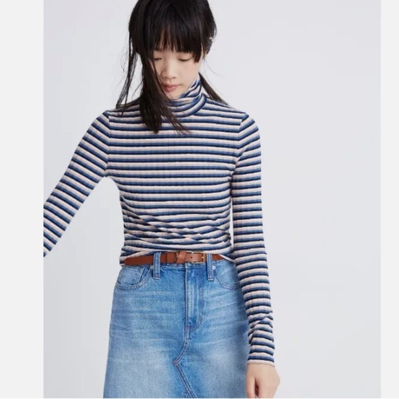Madewell Tops - Madewell Fine Ribbed Turtleneck Long Sleeve Small Dark Mediterranean Windmill